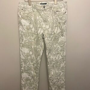 🪩 Ralph Lauren White and Green Paisley Straight Leg Jeans